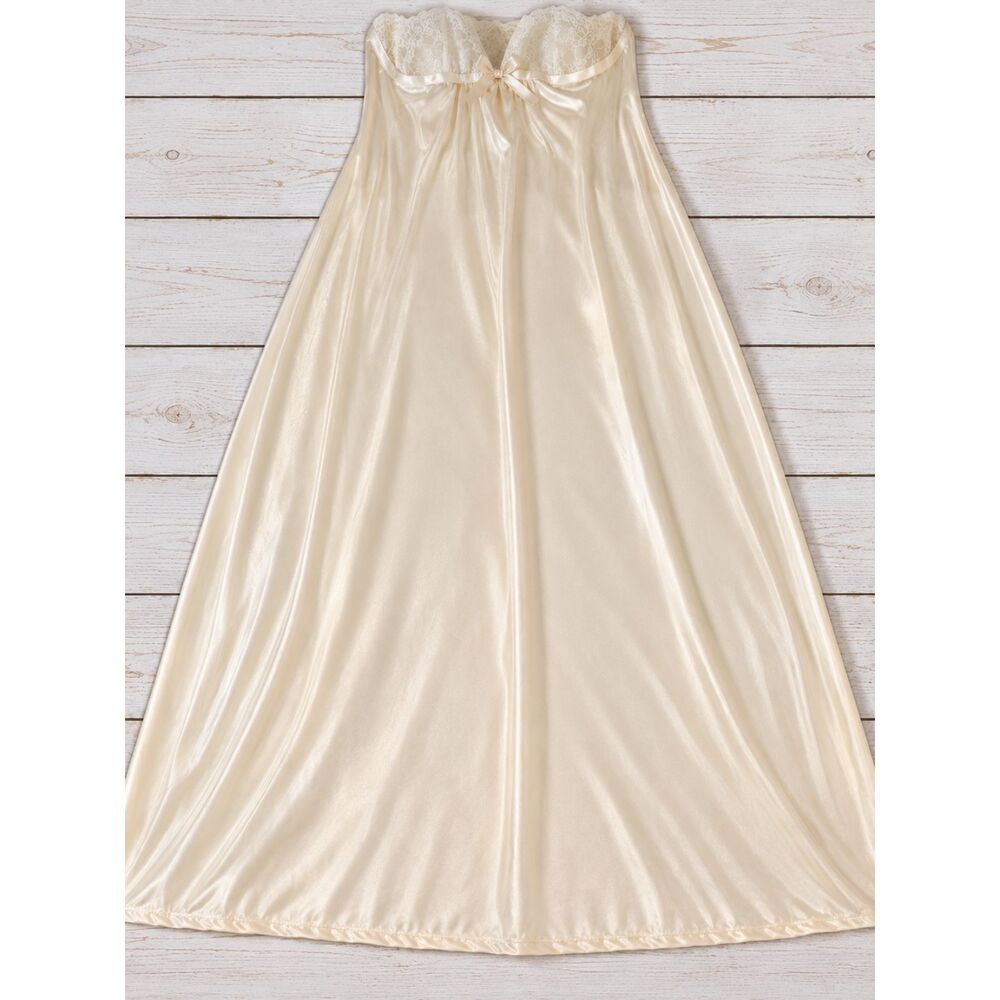 Vintage Lorraine Full Slip Maxi Dress Lace Lingerie Underpinning Peach 36 4817